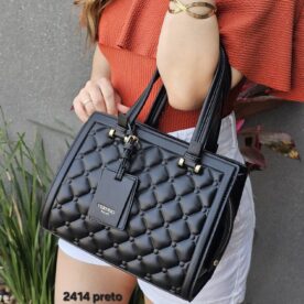 2414 - Bolsa de Ombro Very Rio Poliuretano PU - Preto (Cód. 6371)